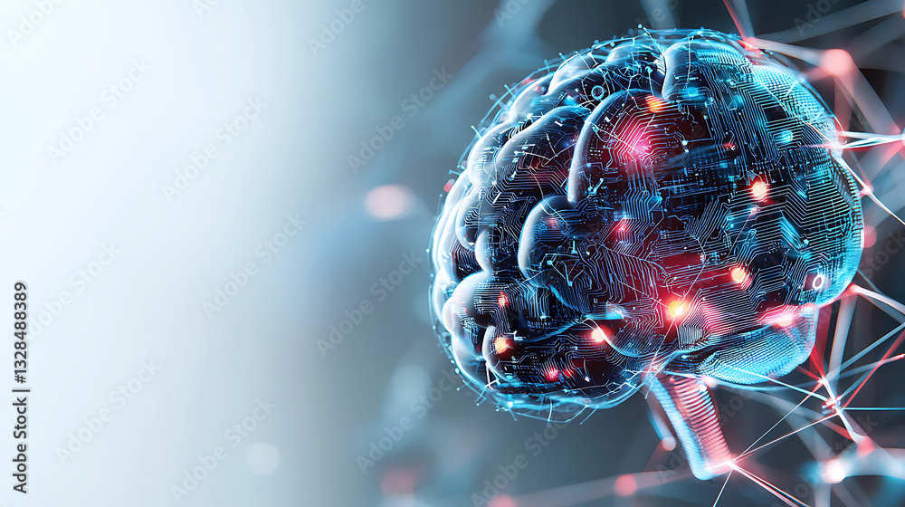 Poster exploring the future of artificial intelligence a digital brain concept in technology abstract envir