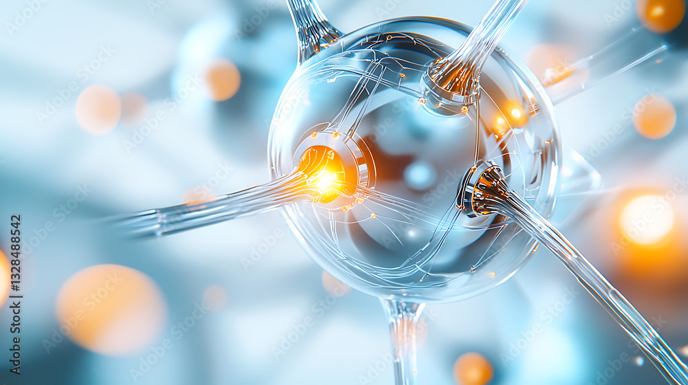 Poster exploring quantum particles scientific lab 3d visualization high-tech environment close-up physics c