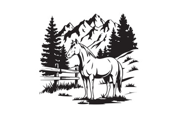 Majestic Horse in the Mountain Landscape vector