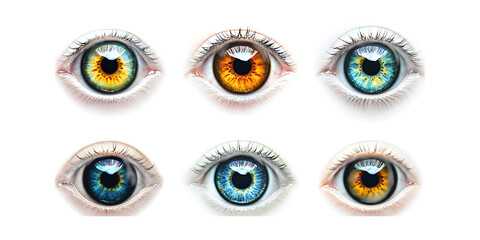 Pack Eyeball Set in Different Poses Against Transparent Background for Medical Illustration, Anatomy Study, or Horror Design