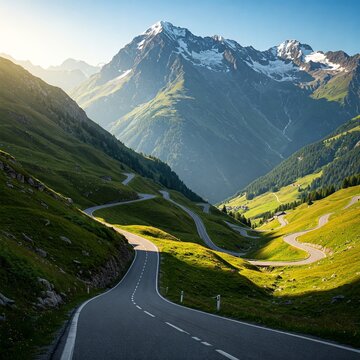 Green mountains and roads on the mountains