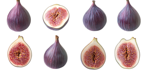 Pack Fig Fruit Set in Different Poses Against Transparent Background for Healthy Eating, Mediterranean Diet, or Natural Food Concepts