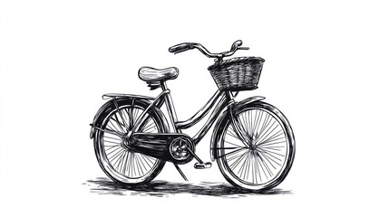 Obraz premium Sketch Bicycle, basket, street, white bg, design