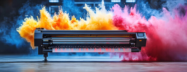 Large format printer, vibrant colors, studio