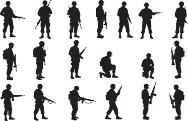 Obraz premium Military Soldier Silhouettes Vector Set
