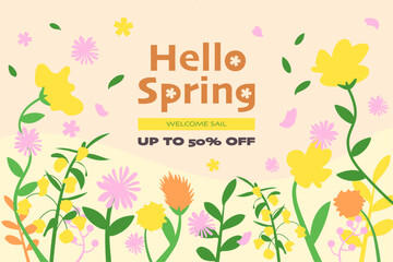봄 맞이 세일 꽃 세트 배경