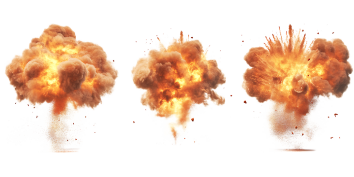 Pack Fiery Explosion Set in Different Poses Against Transparent Background for Action Scenes, Special Effects, or Fire Illustrations