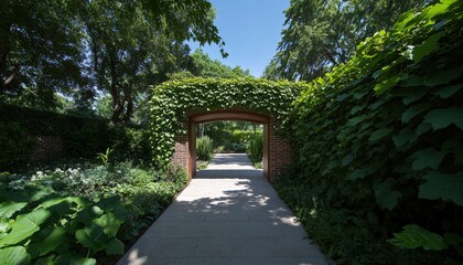 Lush vines embrace a traditional english walled garden tranquil landscape nature photography serene environment captivating viewpoint