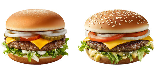 Cheeseburgers isolated on white background, cut out, transparent PNG