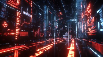 Fototapeta premium Cyberpunk Digital Cityscape: Neon Lights and Data Streams