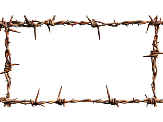 A rusted barbed wire border framing a transparent background space