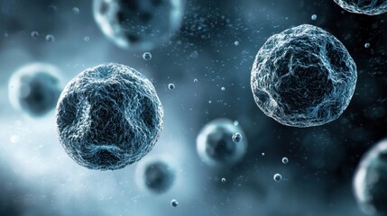 A modern abstract technology and healthcare background with floating molecules and a soft blue gradient effect.