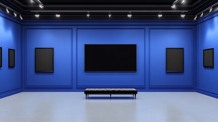 Modern Art Gallery Interior: 3D Render of a Blue Exhibition Space AI Generated