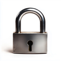 Strong silver padlock with a visible keyhole positioned against a plain background, emphasizing security and protection