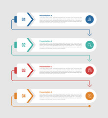 4 stage infographic diagram with round rectangle box with arrow accessories with 4 step for slide presentation
