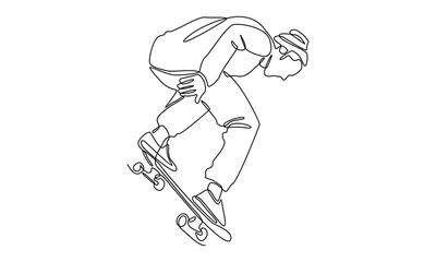 continuous line art of skateboarder riding skate vector illustration