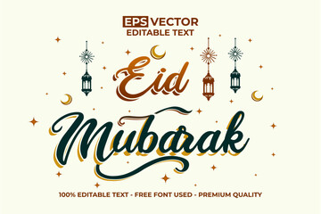 Eid Mubarak Text Effect Green and Brown Style Theme Vector Template