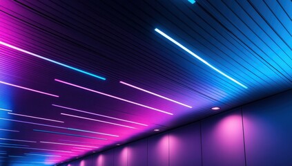 Vibrant Neon Lights Creating Dynamic Atmosphere in Modern Interior Space with Colorful Lighting Effects for Abstract Backgrounds and Designs