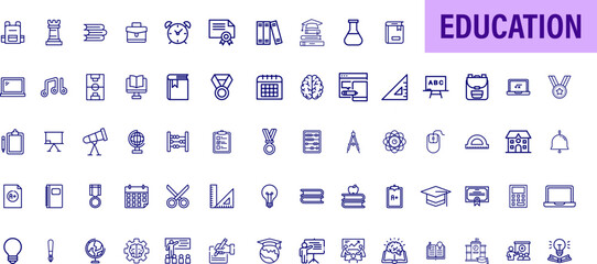 Collection of education line style icons for web site design and mobile apps Vector Illustration.