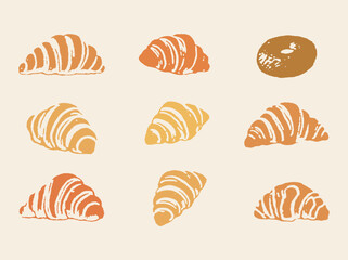 Cute French Croissant Food Bakery Pastry Dessert Simple Illustration Vector Set 