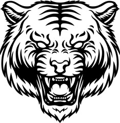 Vector Cartoon Hand Drawn Angry Tiger Head Line Art