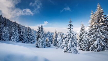 Fototapeta premium gorgeous winter landscape with lots of snow on fir trees wild nordic scene with snow capped conifers