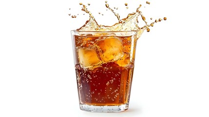 Glass cup of iced tea with splash isolated