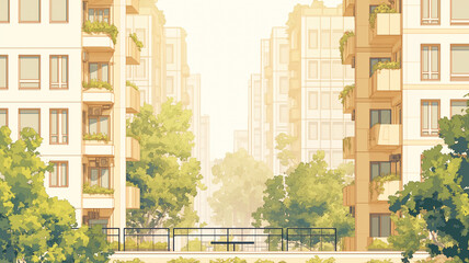 緑豊かな住宅街に佇む美しいマンション｜快適な暮らしを実現する理想的な住環境｜開放感のある中庭付きアパートメント｜静かで落ち着いた雰囲気の集合住宅｜光と風を感じる癒しの住空間｜都市のオアシスを感じる住まい｜スタイリッシュなデザインのモダンな住宅｜都会の喧騒を忘れる穏やかな暮らし