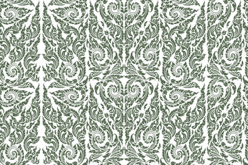 Seamless traditional Thai art floral arabesque pattern in damask style motifs suitable for wallpaper, cloth, curtain, textile, tile, blanket and fabric design isolated illustration vector.