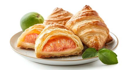 Guava puff pastry on a plate isolated in white