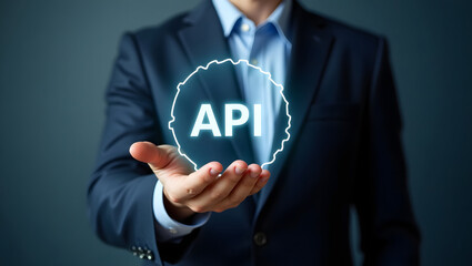 Businessman holding an Application Programming Interface (API) tool that enables seamless integration of different software systems to improve collaboration and automate processes. Close-up.