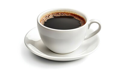 Hot black americano coffee in a white coffee cup
