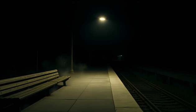 Solitary Night at the Train Station Platform