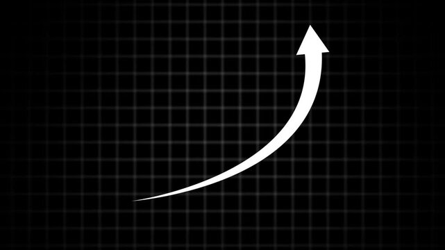 Financial data and diagrams showing a steady increase in profits. Growth And Success Arrow. Blue color arrow rising transparent channel. Arrow animation on black background.