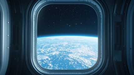 Fototapeta premium View of Earth from a spacecraft window in deep space.