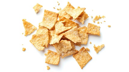 Pieces of crumbled cracker isolated on white