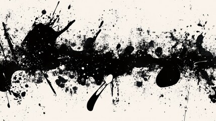 Dynamic Black Ink Splatter Texture on White Background Abstract Grunge Art