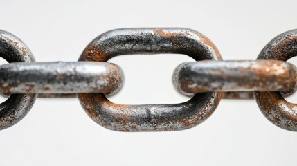 Fototapeta premium Close-up of a metallic chain link, high detail, white isolate background.