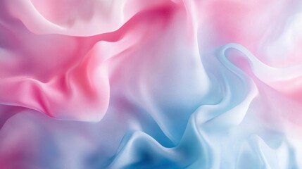 Fototapeta premium Ethereal Abstract Silk Fabric Texture in Pastel Pink and Blue, Soft Gradient Background.