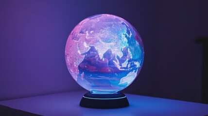 a globe with colorful lights on the table.