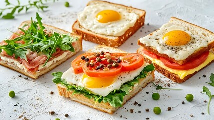 Set of delicious sandwiches on white background