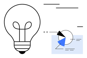 Large lightbulb paired with geometric pie chart and data lines highlighting creative problem-solving, innovation, analytics, strategy, planning, teamwork, and modern minimalism. Flat simple metaphor