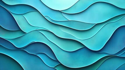 Abstract Aqua Waves Layered Textured Paper Background in Cool Blue Tones.