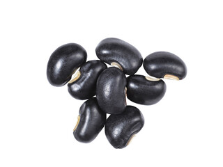 Black beans close up, isolated on white background, top view.	
