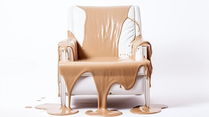 Fototapeta premium Beige Liquid Dripping on White Armchair