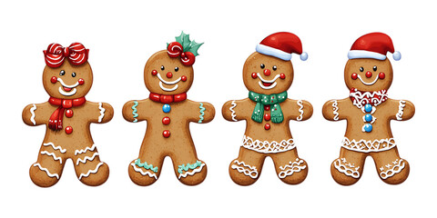 Fototapeta premium Pack Gingerbread Cookie Set Against Transparent Background for Holiday Themes, Bakery Branding, or Festive Design Projects