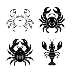  Crab silhouette. Isolated crab on white background tribal tattoo set