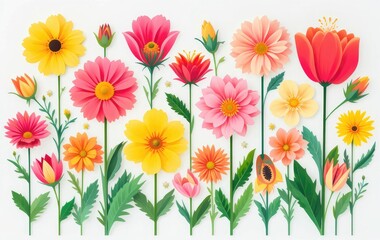 Fototapeta premium Colorful Flower Arrangement on White Background for Spring and Summer