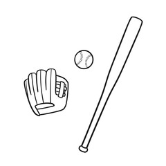 野球のバット・ボール・グラブのイラスト（線画）
