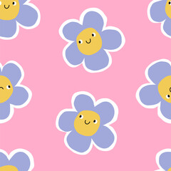 Cute simple summer flowers pattern. Seamless vector pattern in flat style